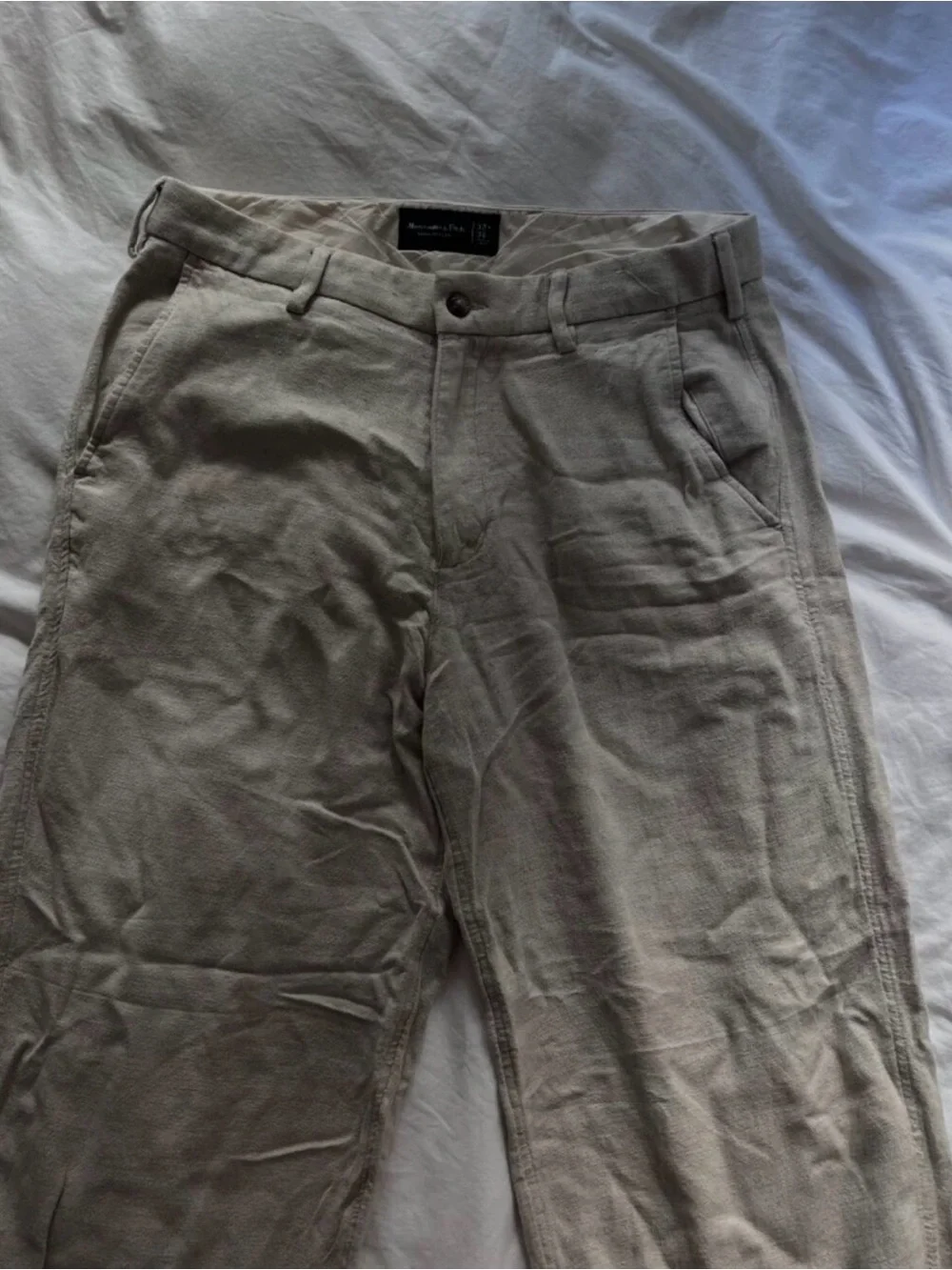 Abercrombie & Fitch Men's Light Beige linen-blend trousers